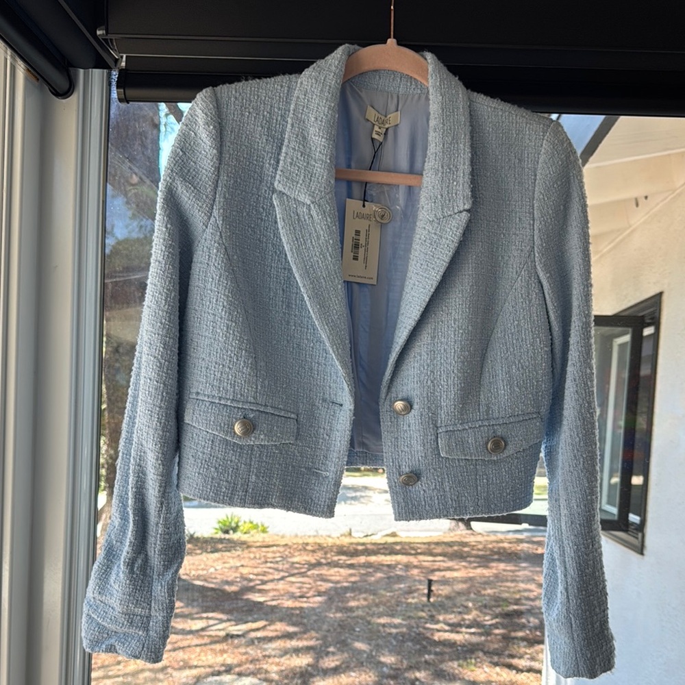 Elegant Light Blue Tweed Blazer